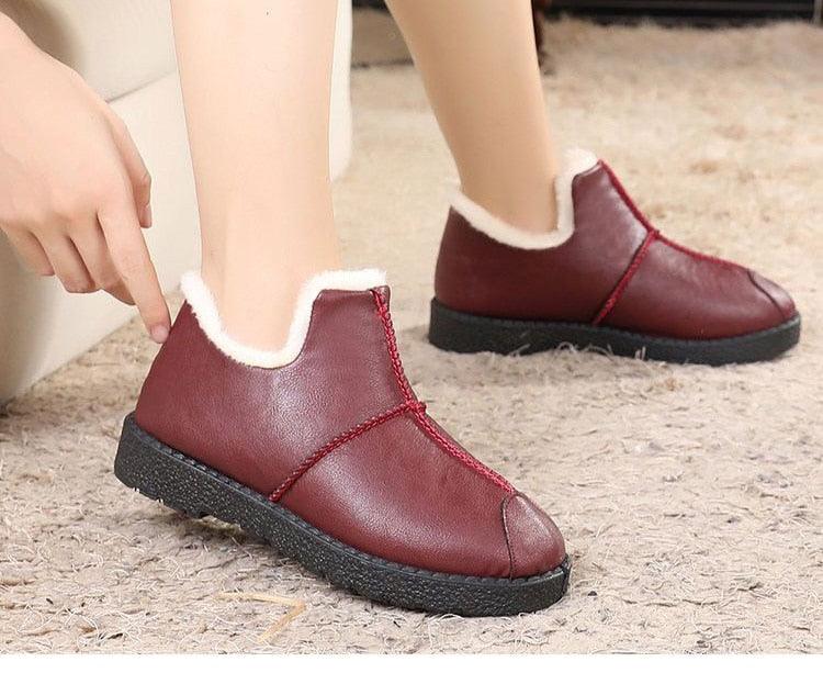 Stevvex women's burgundy leather booties with plush lining and non-slip sole on Tampa Home & Garden Store