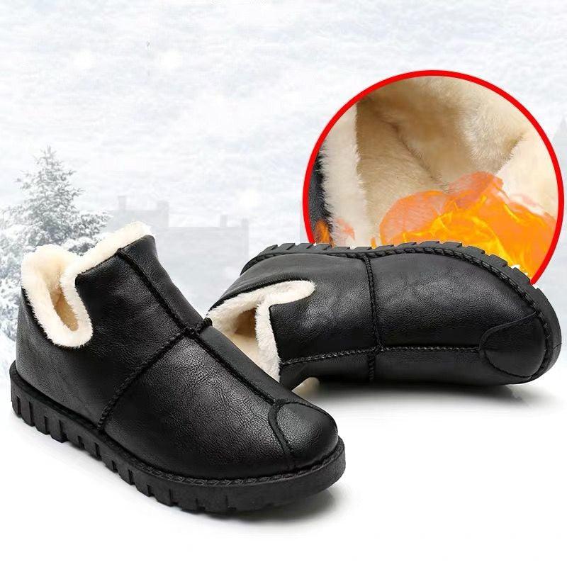 Women black fur-lined boots pair with plush interior, waterproof leather, non-slip sole on Tampa Home & Garden Store