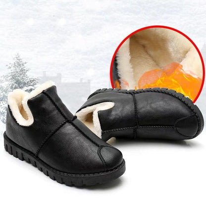 Women black fur-lined boots pair with plush interior, waterproof leather, non-slip sole on Tampa Home & Garden Store