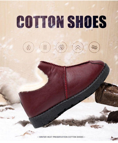 Stevvex women winter warm plush leather boots burgundy with fur lining and thick black sole on Tampa Home & Garden Store