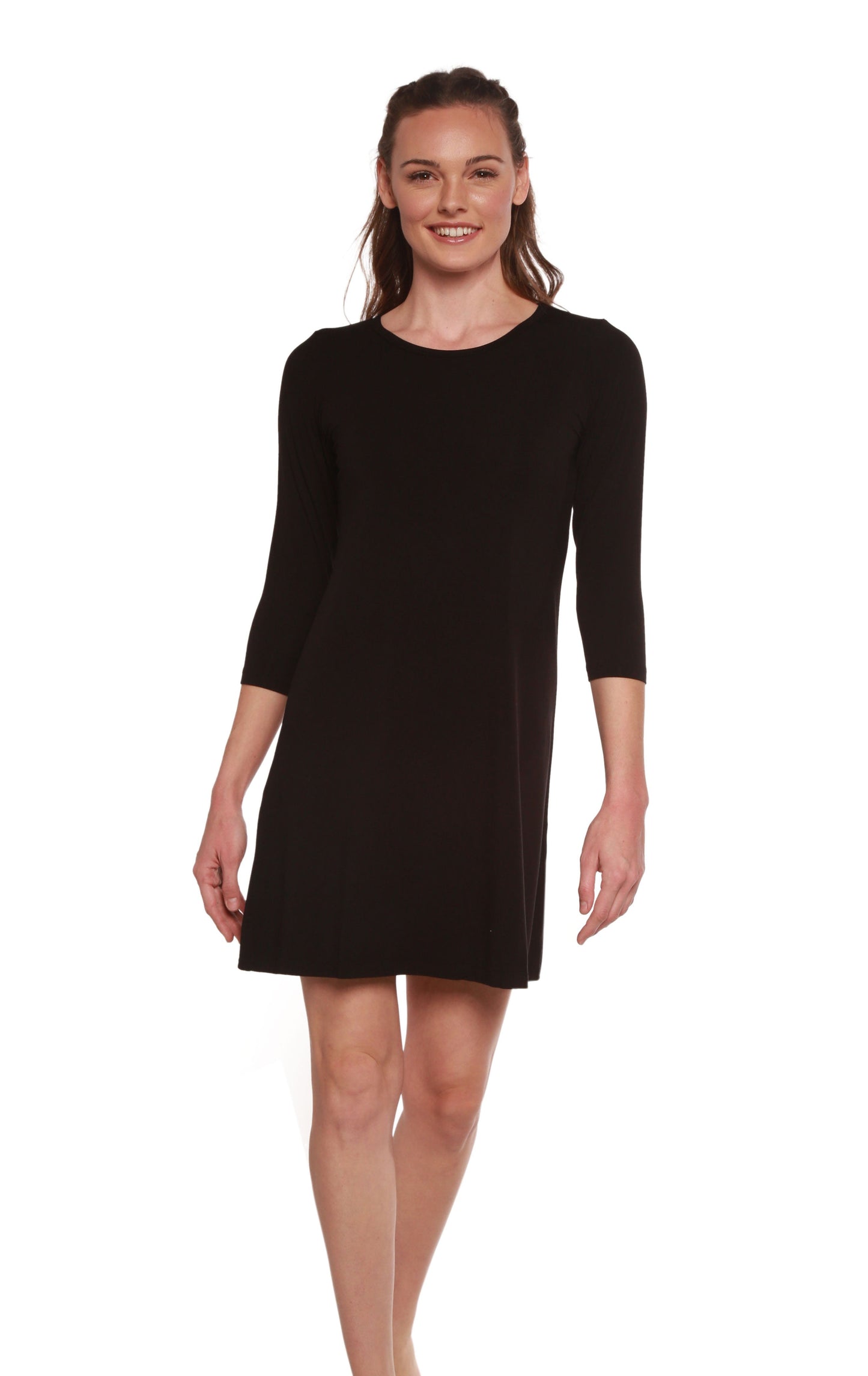 Women's A-Line Bamboo Viscose Dress in Black by Spun Bamboo, 3/4 sleeves on Tampa Home & Garden Store