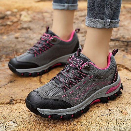 Women's hiking boots Stevvex grey mesh with pink accents lace-up anti-slip sole on Tampa Home & Garden Store