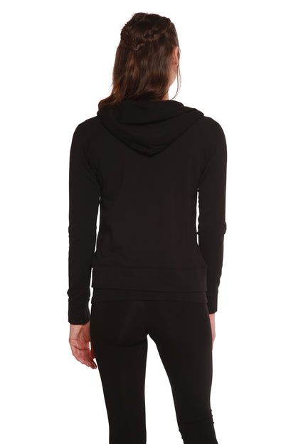 Women's Bamboo French Terry Zip Hooded Sweatshirt black, back view on Tampa Home & Garden Store