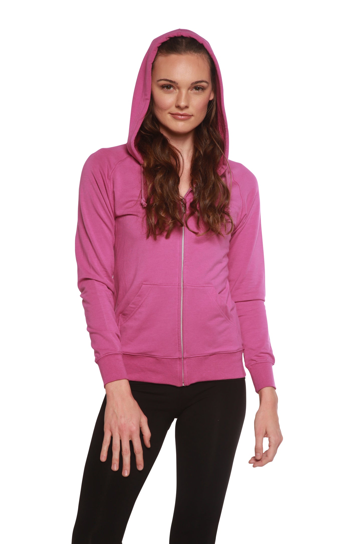 Women's Bamboo French Terry Zip Hooded Sweatshirt pink zip-front hoodie on Tampa Home & Garden Store