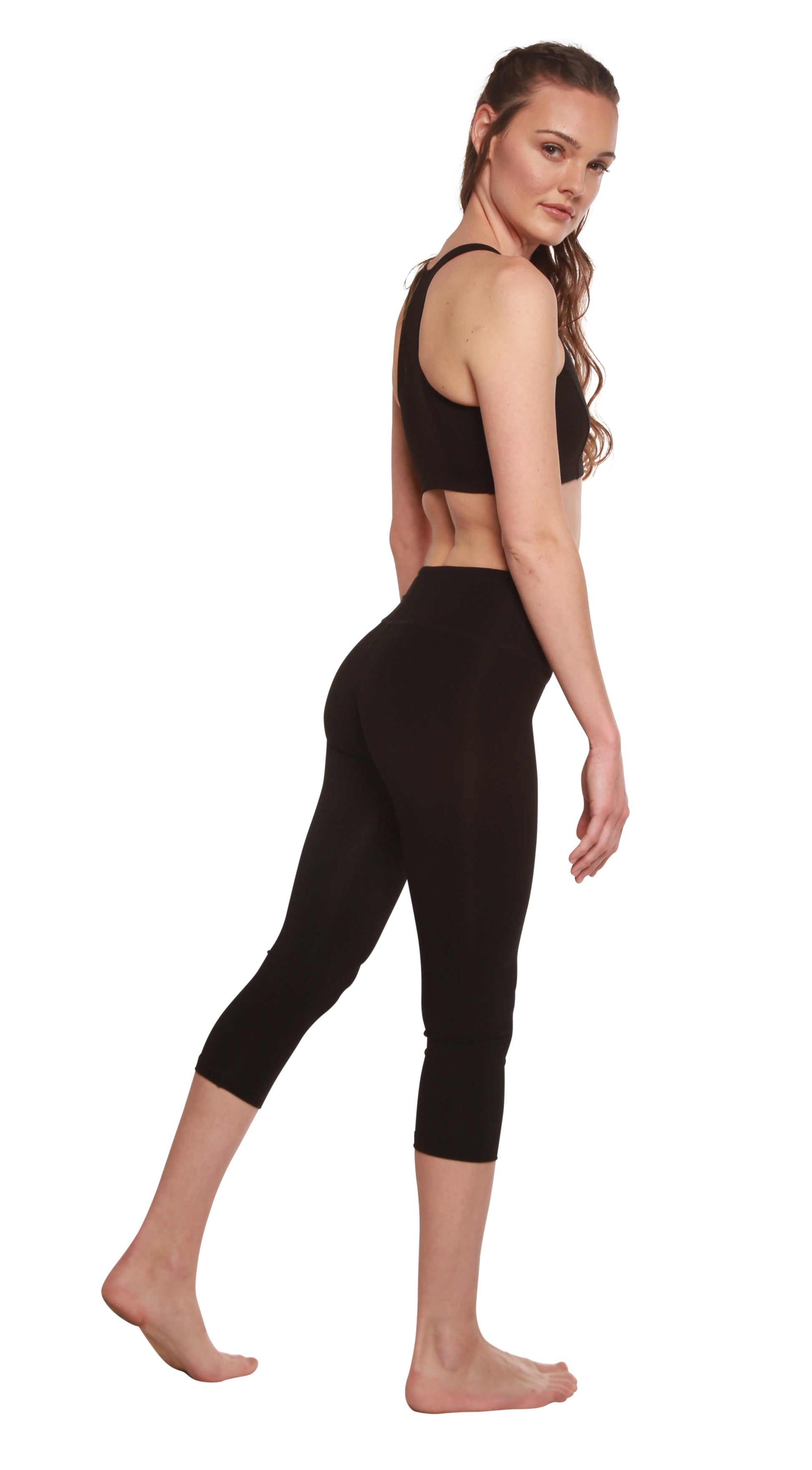 Women's Capri leggings in black bamboo viscose/cotton blend, high-waist activewear on Tampa Home & Garden Store
