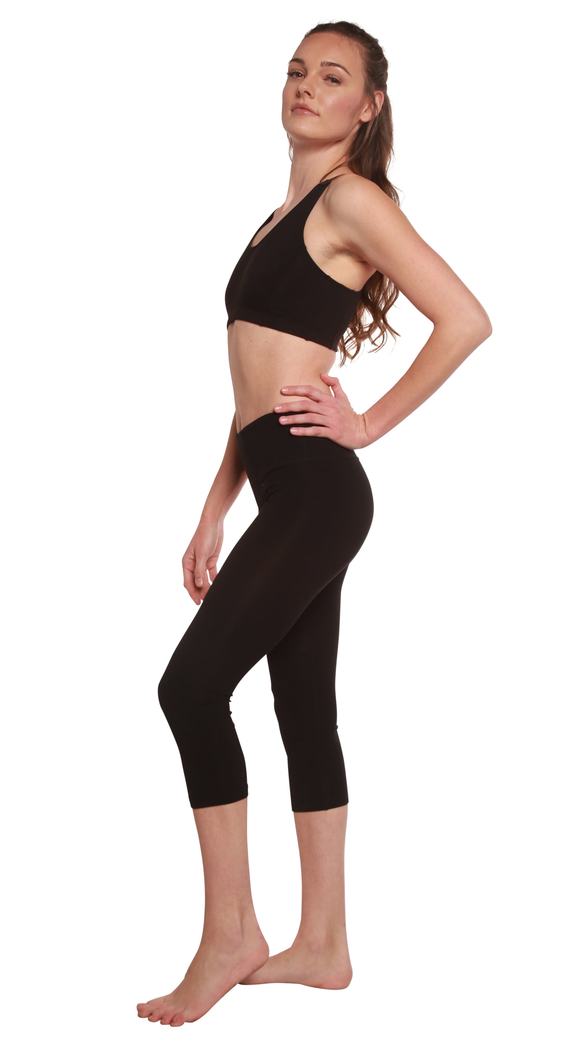 Women's Capri-style black leggings in a bamboo viscose/cotton blend for activewear on Tampa Home & Garden Store