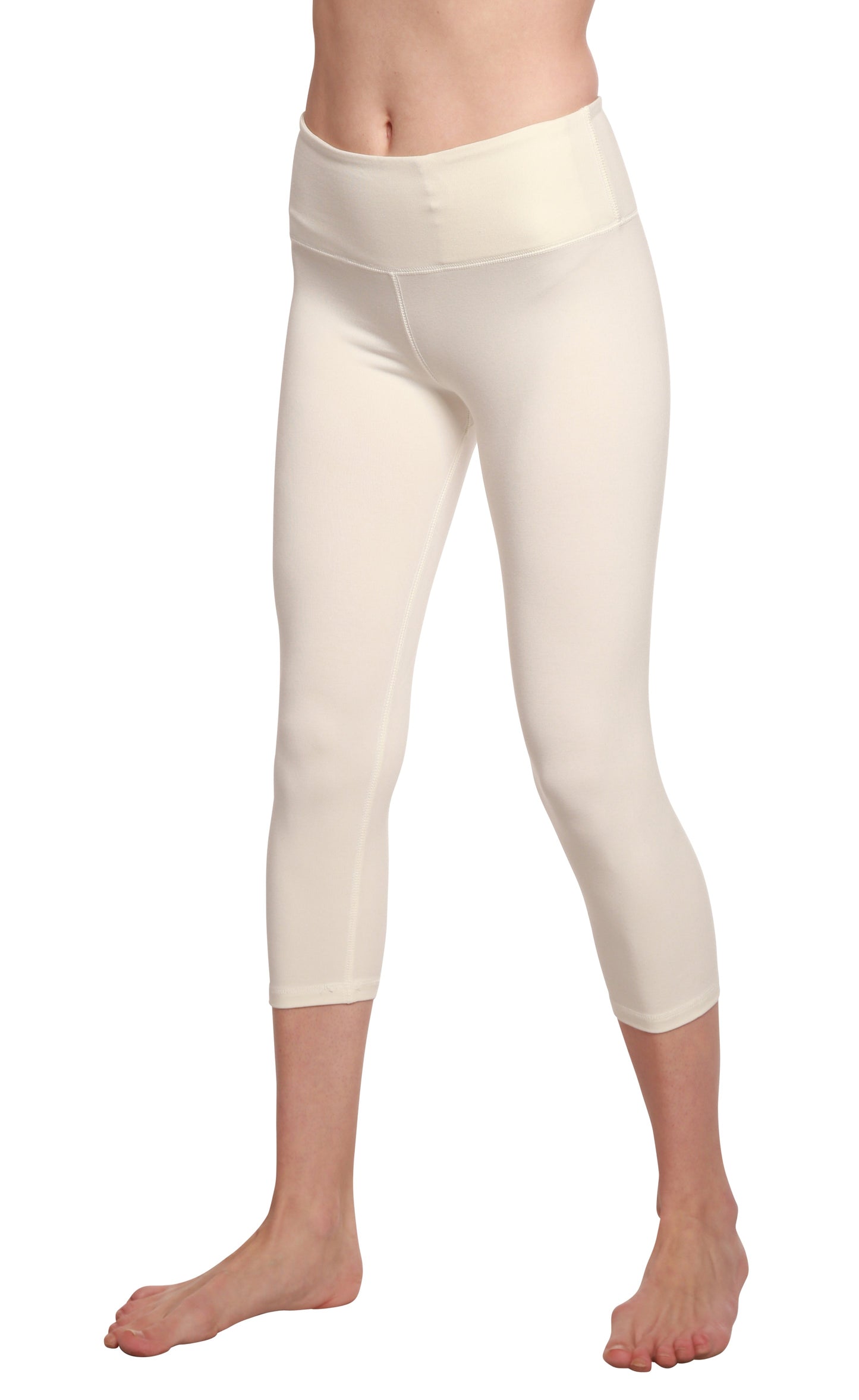 Women's capri leggings in cream by Spun Bamboo, bamboo viscose/cotton, with high waistband on Tampa Home & Garden Store