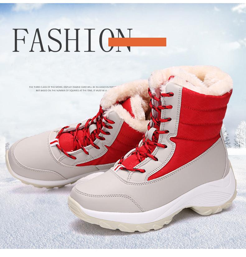 Womens waterproof snow boots red gray fur lined non-slip sole Stevvex on Tampa Home & Garden Store