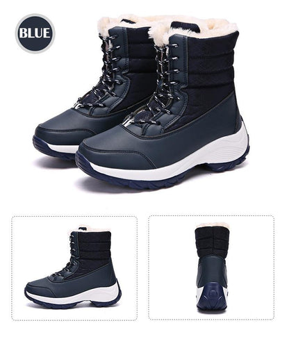 Stevvex blue waterproof winter boots with fur lining, ankle boot, non-slip sole on Tampa Home & Garden Store