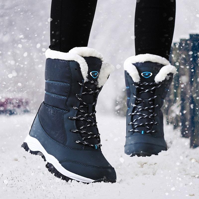 Womens Waterproof Winter Boots navy fur-lined non-slip hiking snow boots Stevvex on Tampa Home & Garden Store
