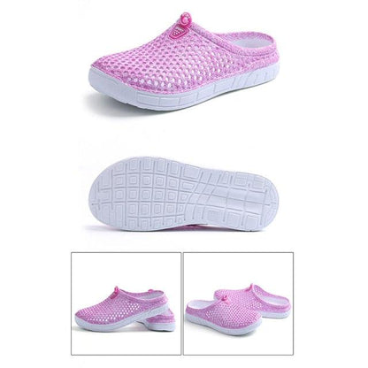 Womens pink breathable mesh slip-on clogs with white sole, Stevvex beach slippers on Tampa Home & Garden Store