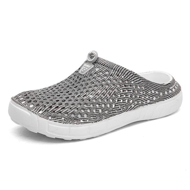 Women's Stevvex breathable silver mesh clogs slip-on slippers with white sole on Tampa Home & Garden Store