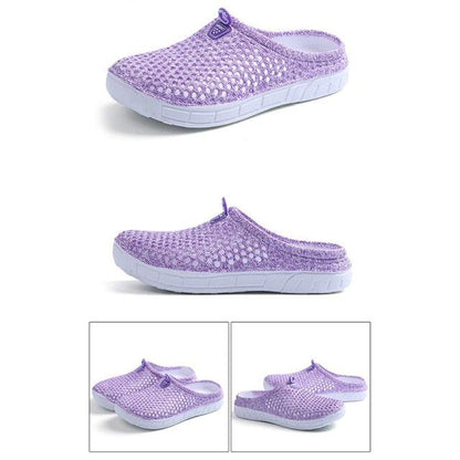Stevvex women's casual slip-on clogs slippers, purple breathable mesh upper with white sole on Tampa Home & Garden Store