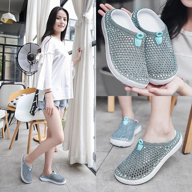 Womens Casual Clogs Stevvex breathable knit mesh slip-ons blue teal with white outsole 2 pairs on Tampa Home & Garden Store