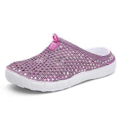 Womens slip-on clogs pink purple mesh Stevvex breathable slippers for home or beach on Tampa Home & Garden Store