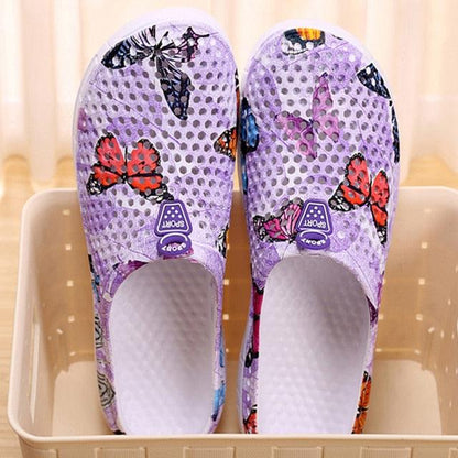 Stevvex women's slip-on slippers purple butterfly print breathable beach sandals pair on Tampa Home & Garden Store