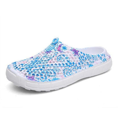Stevvex womens slip-on clogs with blue upper and white sole breathable beach slippers on Tampa Home & Garden Store