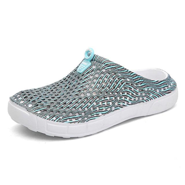 Stevvex womens breathable mesh clog slippers teal and white slip-on beach sandals white sole on Tampa Home & Garden Store