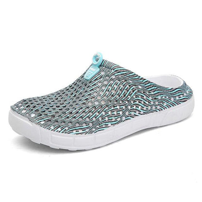 Stevvex womens breathable mesh clog slippers teal and white slip-on beach sandals white sole on Tampa Home & Garden Store