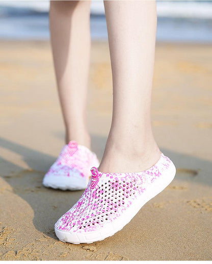 Stevvex womens casual slip-on beach sandals pink white perforated breathable water shoes on Tampa Home & Garden Store