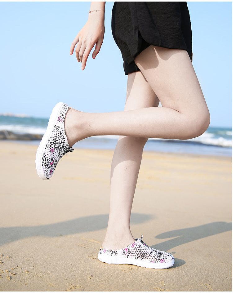 Womens slip on beach sandals white floral pattern Stevvex on Tampa Home & Garden Store