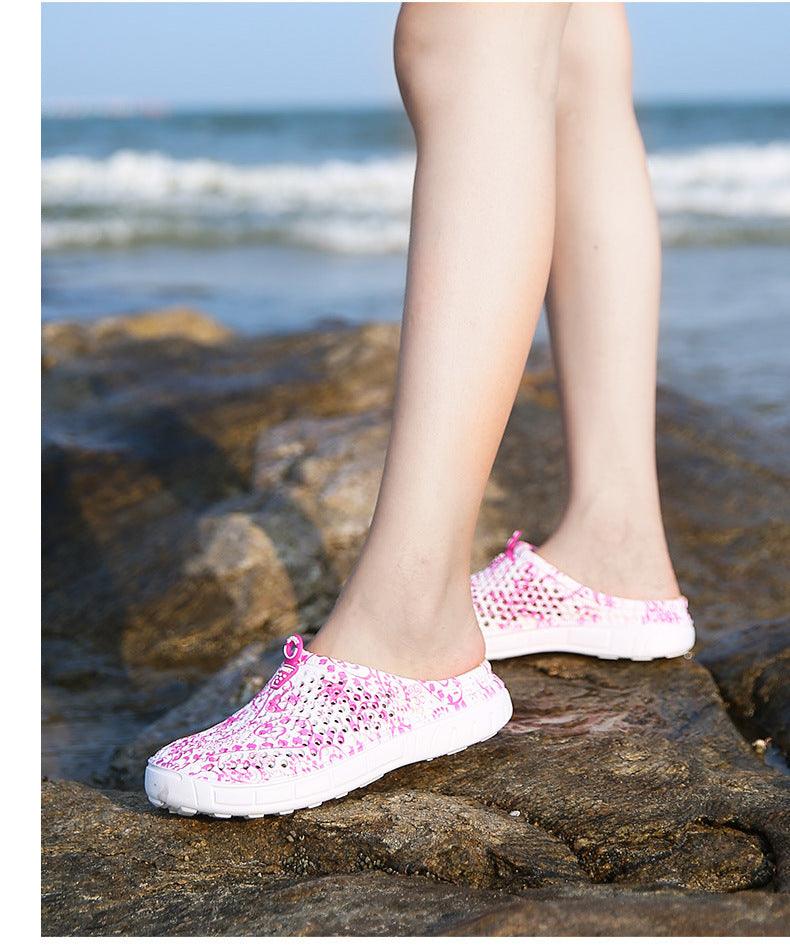 Stevvex women's pink patterned slip-on beach sandals breathable quick-dry water shoes pair on Tampa Home & Garden Store