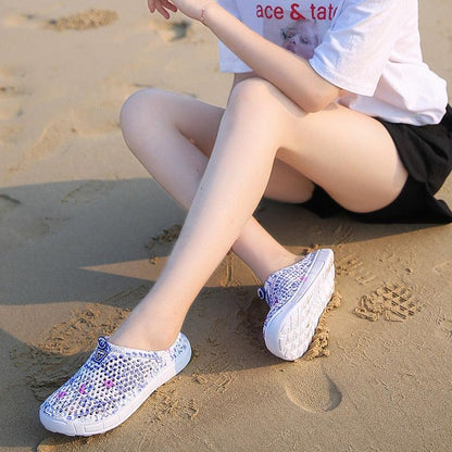 Stevvex slip-on slippers, white-blue perforated breathable beach sandals on Tampa Home & Garden Store