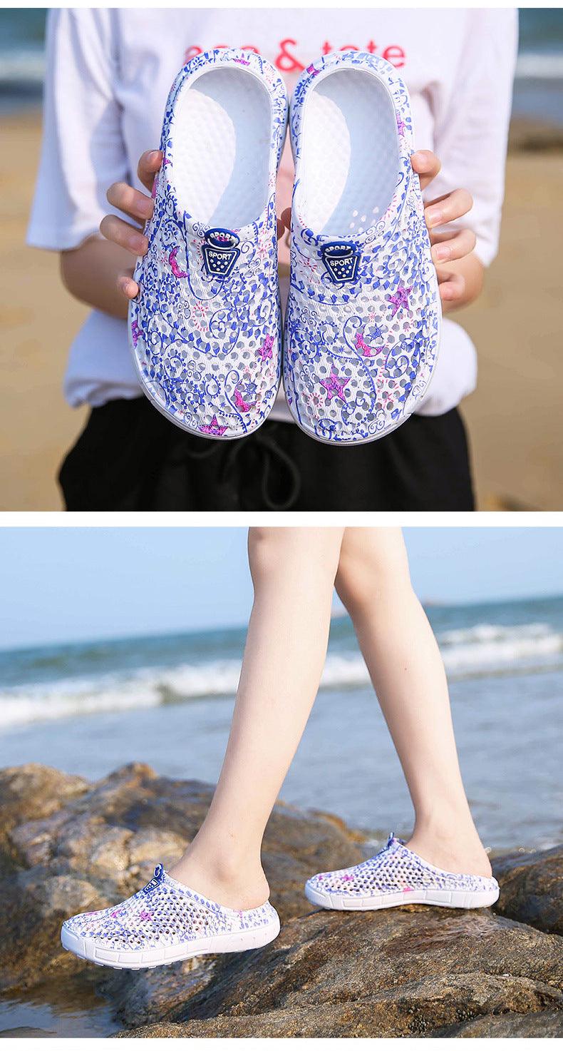 Stevvex womens clogs slip-ons blue floral upper quick-dry beach sandals on Tampa Home & Garden Store