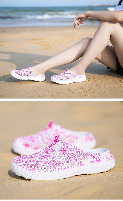 Stevvex women's pink patterned slip-on slippers, breathable lightweight beach sandals on Tampa Home & Garden Store