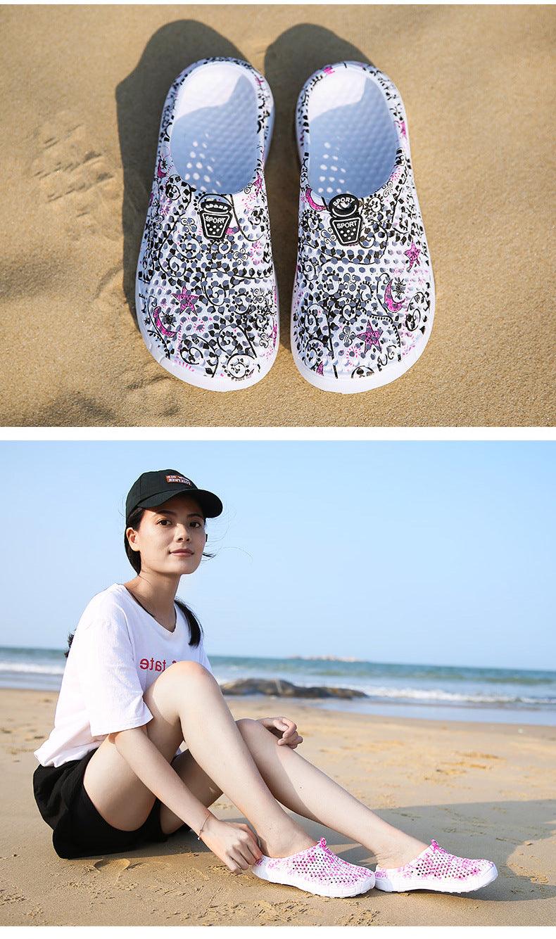 Stevvex womens casual slip-on slippers white floral print, quick-dry beach clogs on Tampa Home & Garden Store