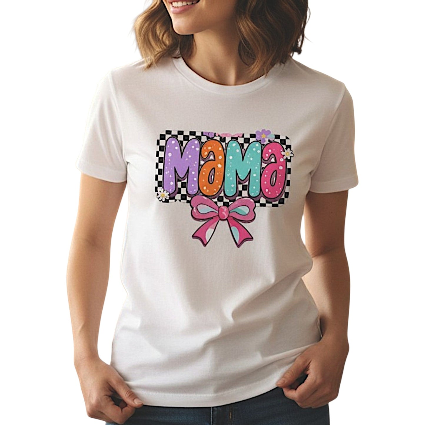 Cute Bow Graphic Mama Cotton Tee For Mommy