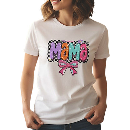 Cute Bow Graphic Mama Cotton Tee For Mommy