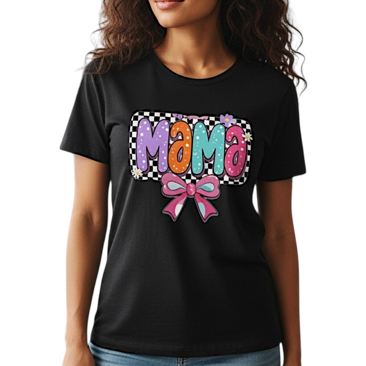 Cute Bow Graphic Mama Cotton Tee For Mommy