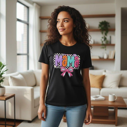 Cute Bow Graphic Mama Cotton Tee For Mommy