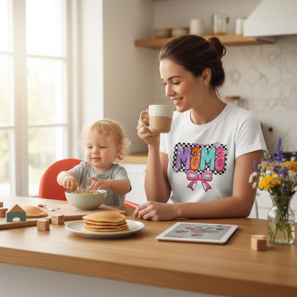Cute Bow Graphic Mama Cotton Tee For Mommy