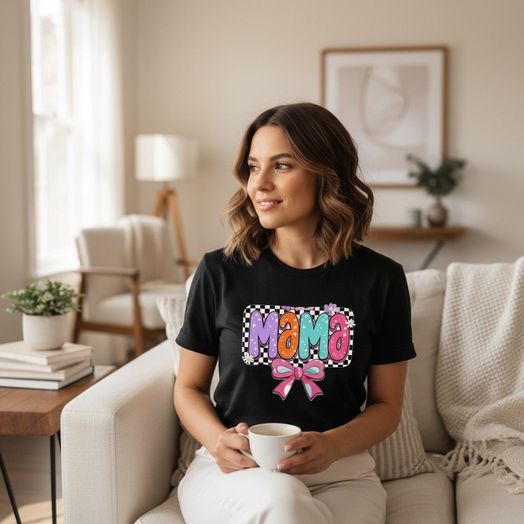 Cute Bow Graphic Mama Cotton Tee For Mommy