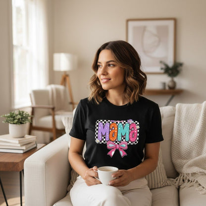Cute Bow Graphic Mama Cotton Tee For Mommy