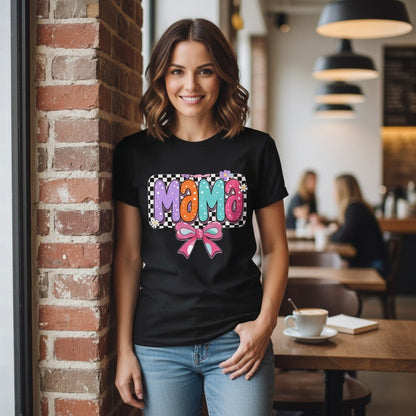 Cute Bow Graphic Mama Cotton Tee For Mommy