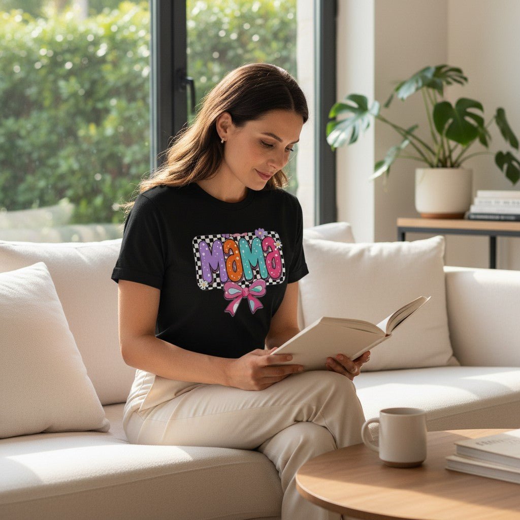 Cute Bow Graphic Mama Cotton Tee For Mommy