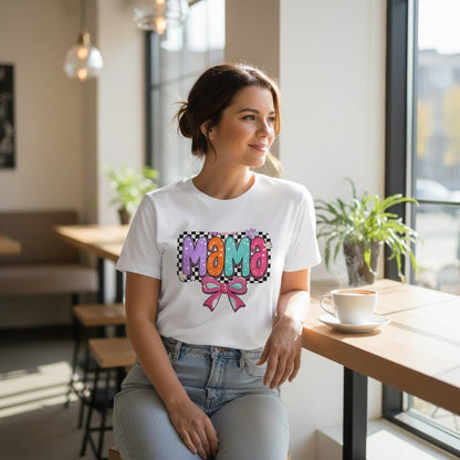 Cute Bow Graphic Mama Cotton Tee For Mommy