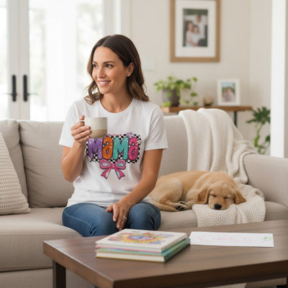 Cute Bow Graphic Mama Cotton Tee For Mommy