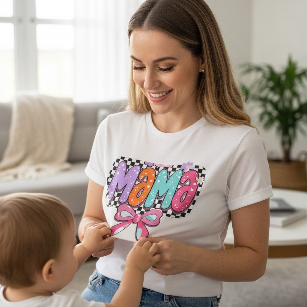 Cute Bow Graphic Mama Cotton Tee For Mommy