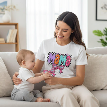 Cute Bow Graphic Mama Cotton Tee For Mommy