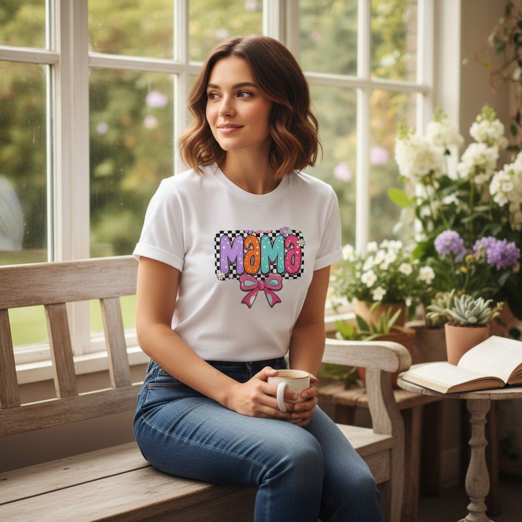 Cute Bow Graphic Mama Cotton Tee For Mommy