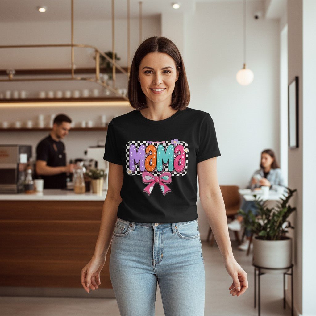 Cute Bow Graphic Mama Cotton Tee For Mommy