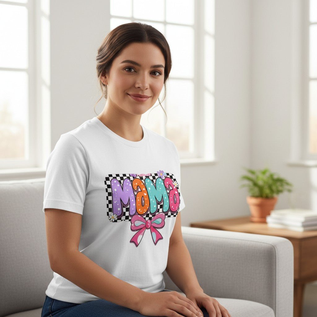 Cute Bow Graphic Mama Cotton Tee For Mommy