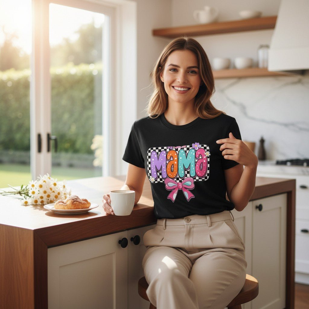 Cute Bow Graphic Mama Cotton Tee For Mommy