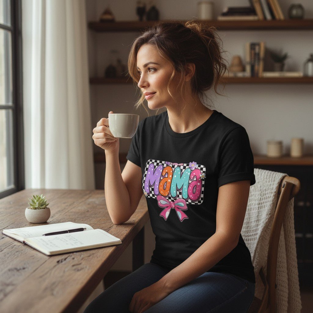Cute Bow Graphic Mama Cotton Tee For Mommy
