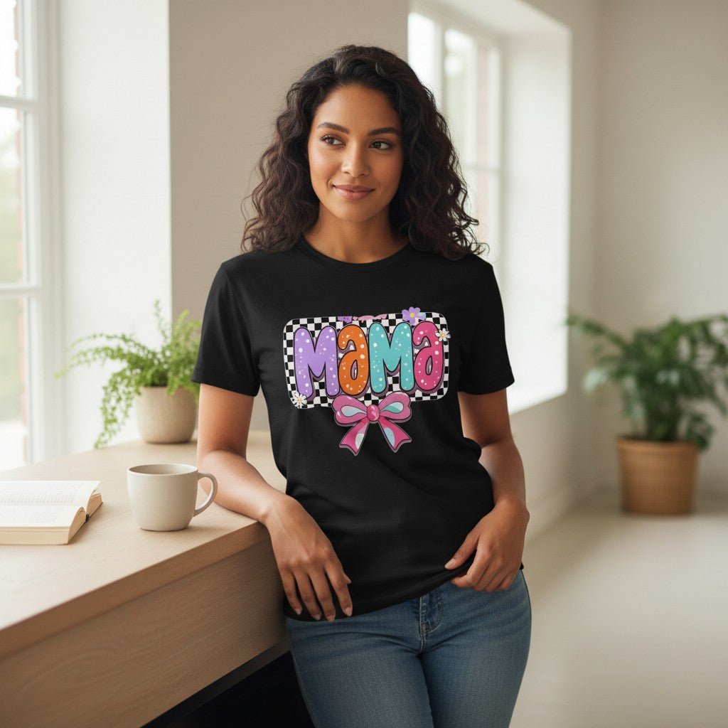 Cute Bow Graphic Mama Cotton Tee For Mommy