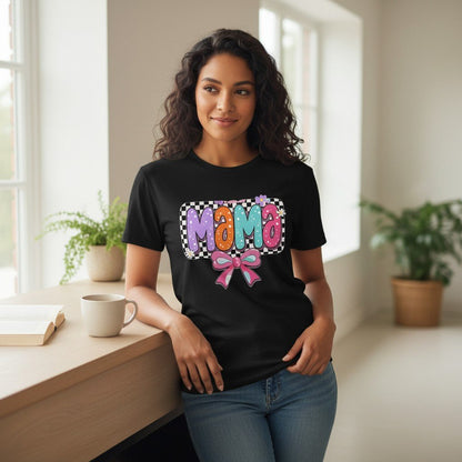 Cute Bow Graphic Mama Cotton Tee For Mommy
